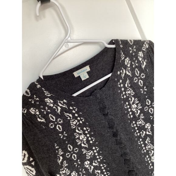 Sundance Anya Nordic Fair Isle Ruffled Wool Cardigan Sweater Black White Small - Picture 3 of 10